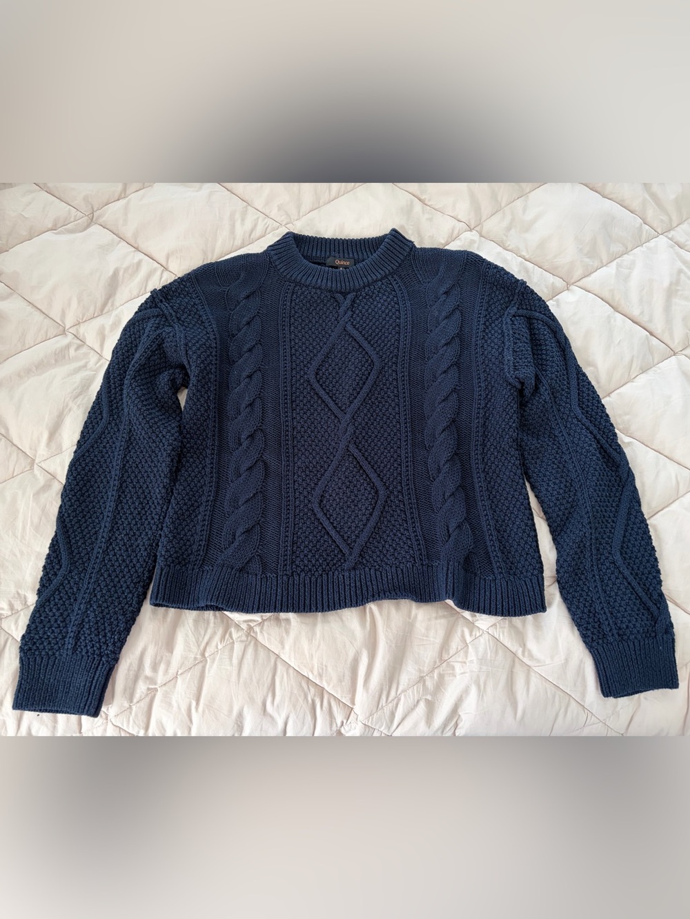 Quince Cotton Cropped Cable Crew Sweater - Picture 3 of 4